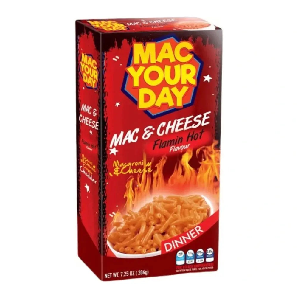 Kutija Mac & Cheese Flamin Hot, 206 g, crvena ambalaža s motivom plamena